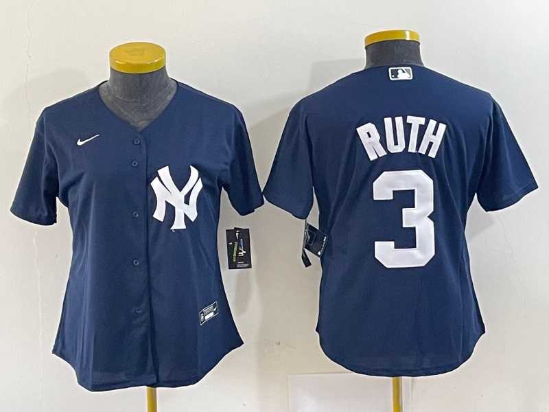Womens New York Yankees #3 Babe Ruth Navy Blue Stitched Nike Cool Base Jersey->->MLB Jersey